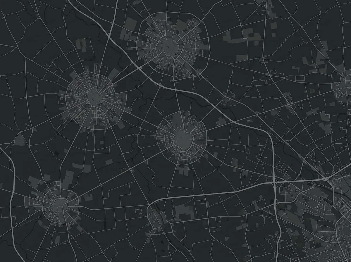Mappa stilizzata e non in scala dell'area operativa, con cinque centri abitati evidenziati